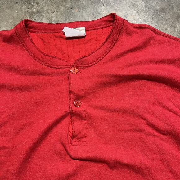 Vintage 80s LL Bean Red Henley Wool Blend Fall Shirt - Picture 2 of 3